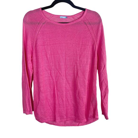 J McLaughlin Small Pink Linen Raglan Long Sleeve Sweater Lightweight Round Neck - Picture 1 of 9